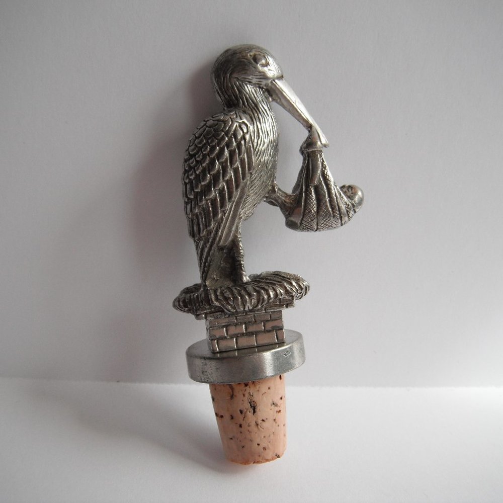 Vintage Metal Wine Bottle Stopper Natural Cork Heavy